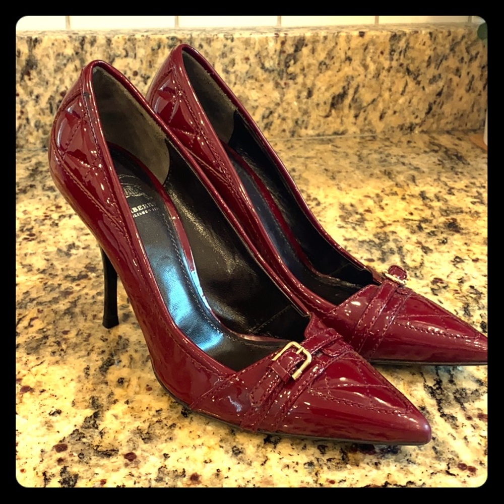 Burberry Dark Red Quilted Patent Leather Pumps 37